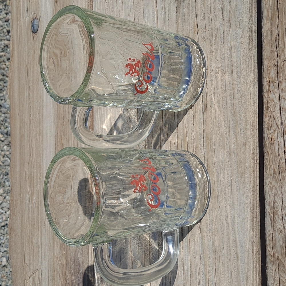 Vintage 1980's Coors Glass Beer Mugs (2) ACL Thick Heavy Great Condition !!